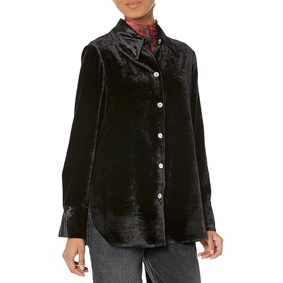 Vince Black Velvet Button Down Shirt Top Womens Size Small Long Sleeve Blouse - Picture 1 of 7